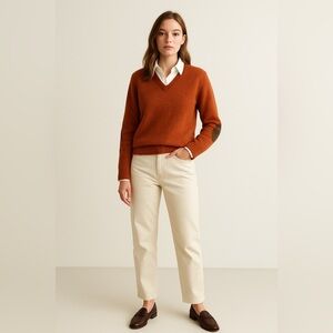 Black Brown 1826 Orange V-Neck Sweater with Elbow Patches. Small unisex